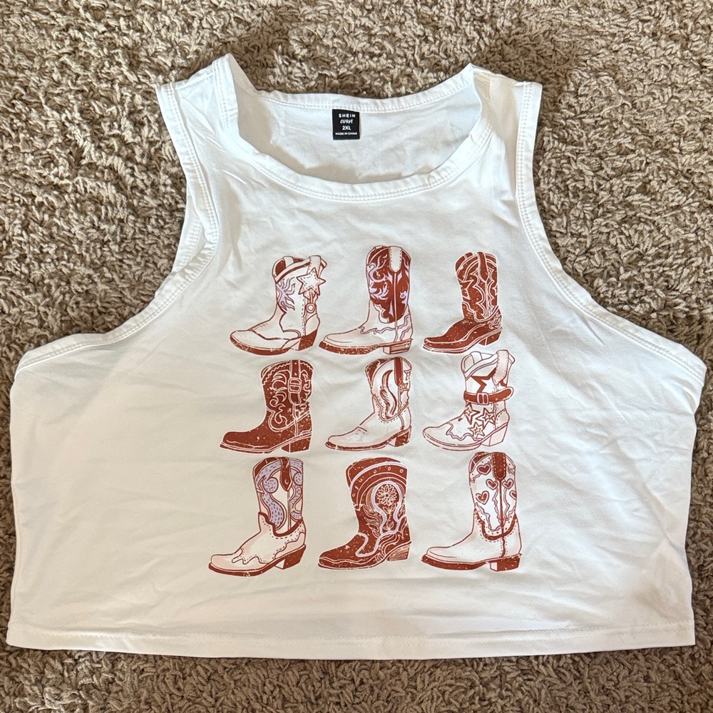 SHEIN White Crop Top Cowboy Boots